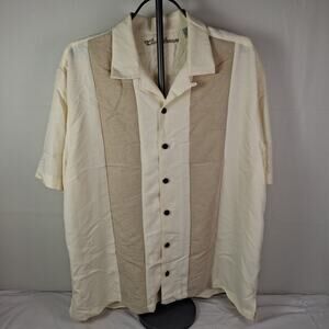 Caribbean Men's Cream Beige Panel Tropical Camp Button Up Shirt Size XL